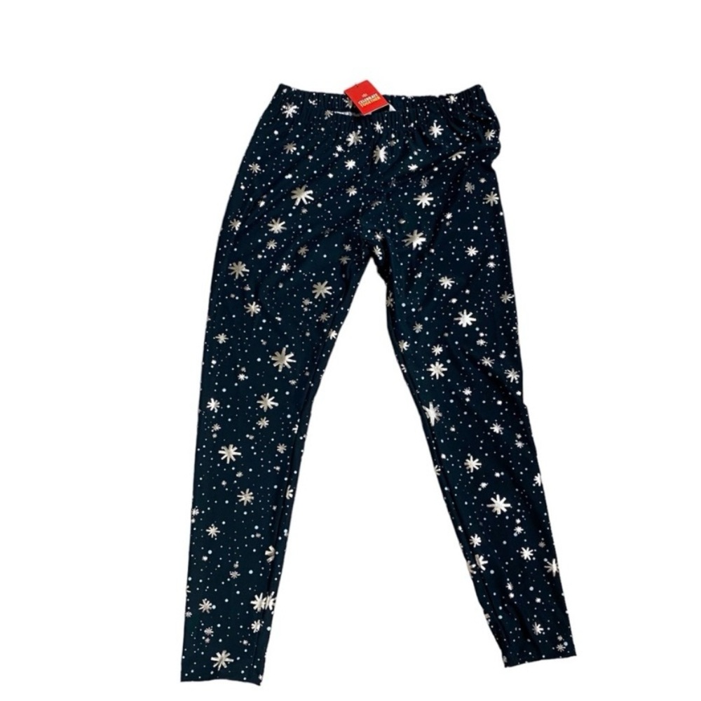 Blue Pajama Bottoms with Silver Snowflake Print size medium